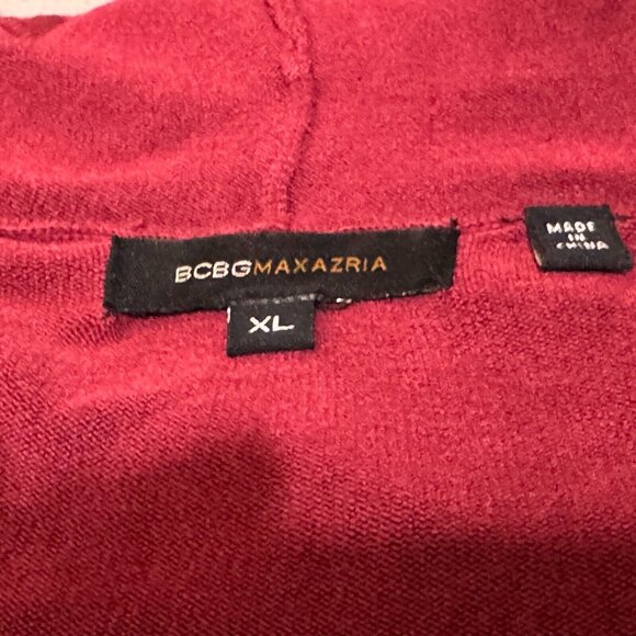 BCBG Max Azria Hooded Zippered Cardigan Knit Sweater, Rayon Blend, Cranberry, XL - Picture 10 of 12
